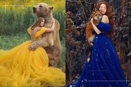 真人版美女與野獸！俄羅斯模特與野生動物拍攝近距離合照，不料童話背後竟藏著殘酷真相