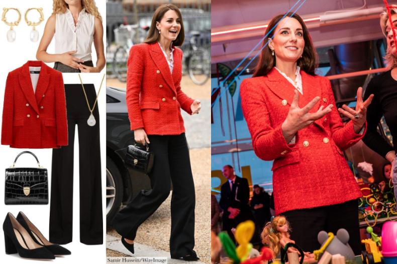 竟然是ZARA！凱特王妃穿2千「紅色西裝外套」趴趴走，飾品、包包一樣超平價
